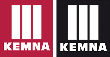 KEMNA-Logos in rot und in schwarz-weiß